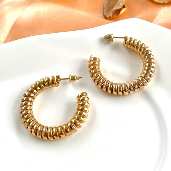 Spiral Gold Hoops - Picture 5 of 12